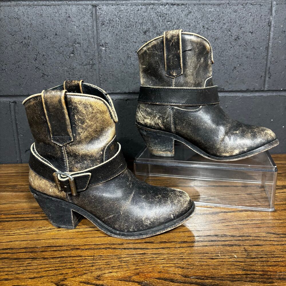 Corral Indie Spirit Harness Ankle Boots Womens 8 Distressed Leather Moto Western